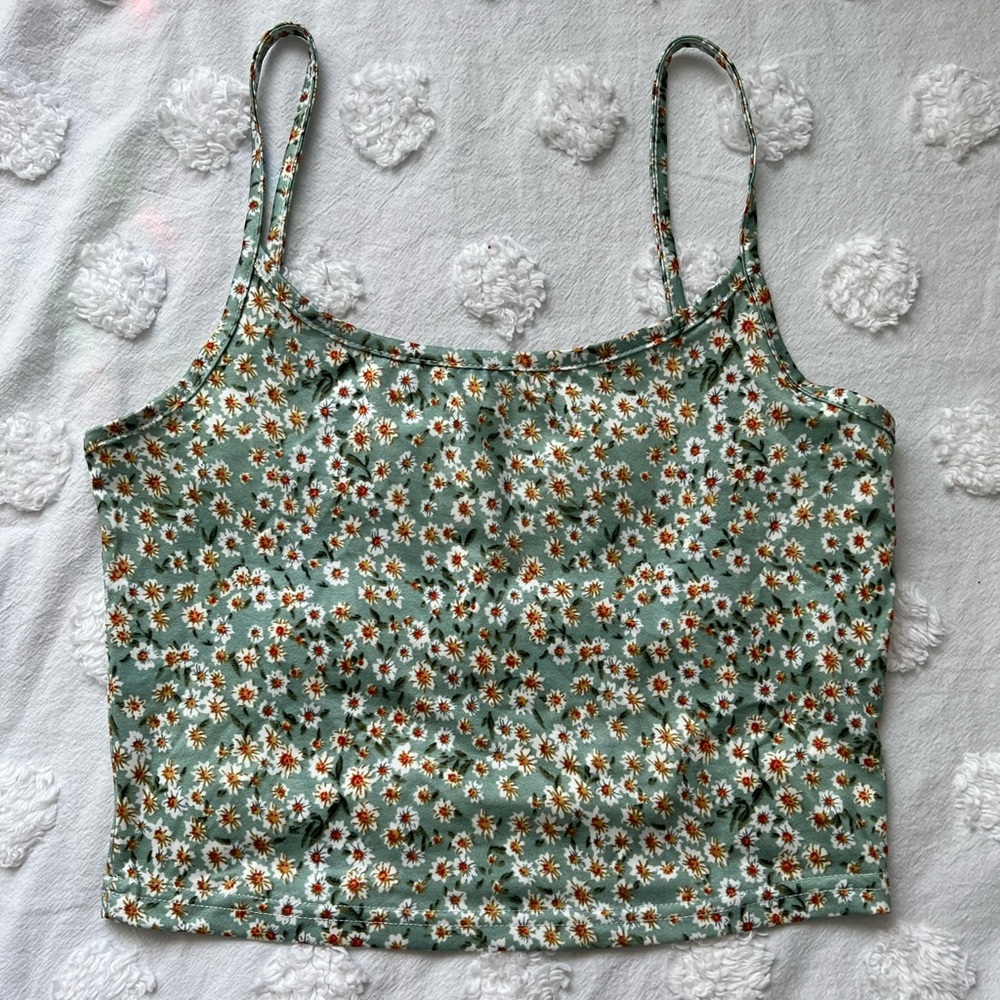 Green floral tank top